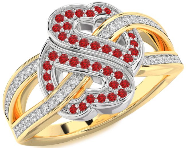 Diamond Ruby Gold Silver Heart Pave Ring