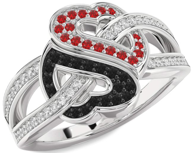Black Diamond & Ruby Silver Heart Pave Promise Ring