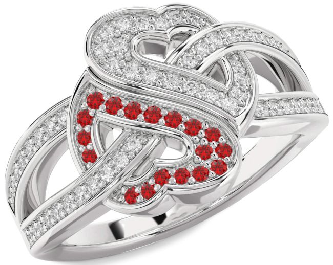 Diamond & Ruby Silver Heart Pave Promise Ring