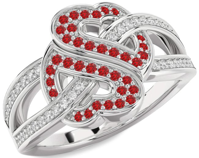 Diamond Ruby Silver Heart Pave Ring