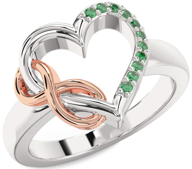 Emerald Rose Gold Silver Heart Infinity Ring