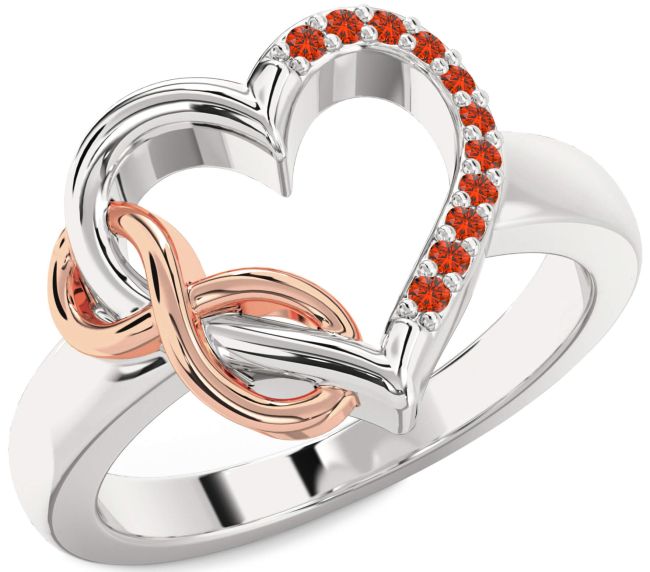 Fire Opal Rose Gold Silver Heart Infinity Ring
