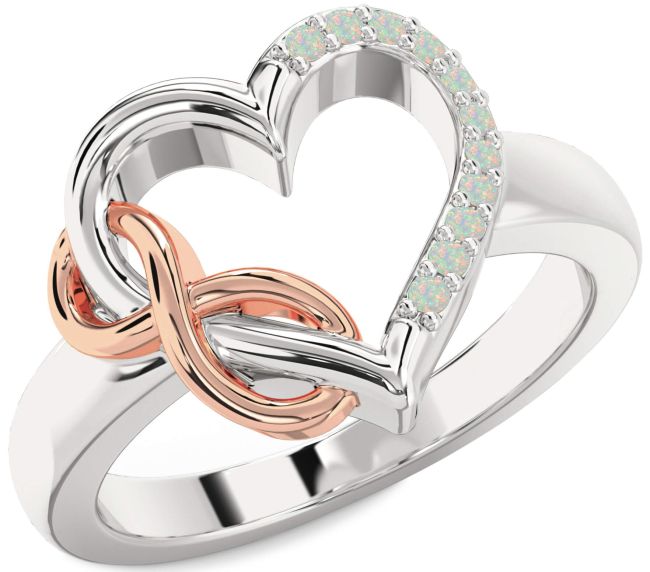 Opal Rose Gold Silver Heart Infinity Ring