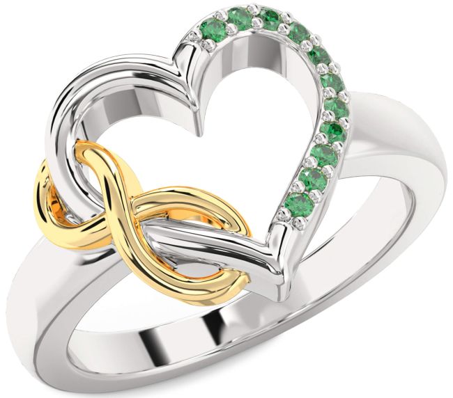 Emerald Gold Silver Heart Infinity Ring