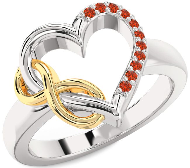 Fire Opal Gold Silver Heart Infinity Ring