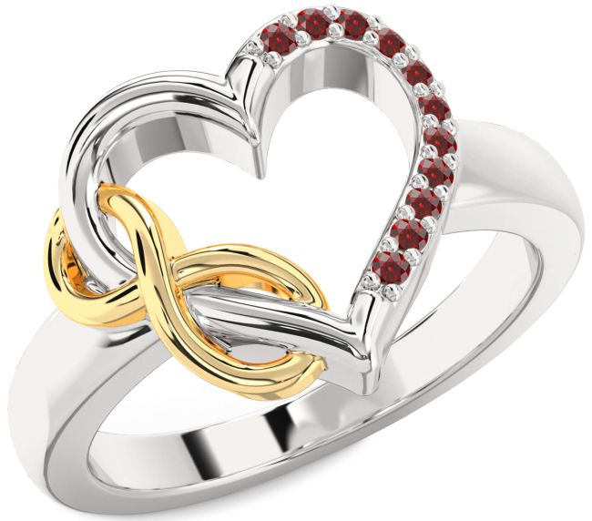 Garnet Gold Silver Heart Infinity Ring