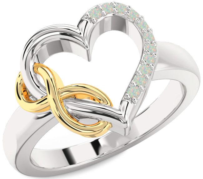 Opal Gold Silver Heart Infinity Ring