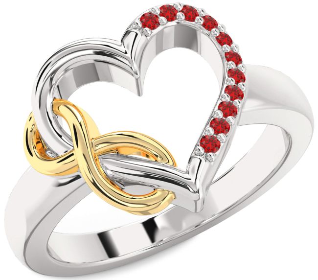 Ruby Gold Silver Heart Infinity Ring