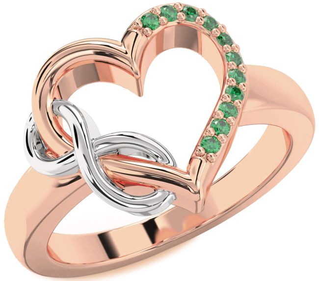 Emerald Rose Gold Silver Heart Infinity Ring