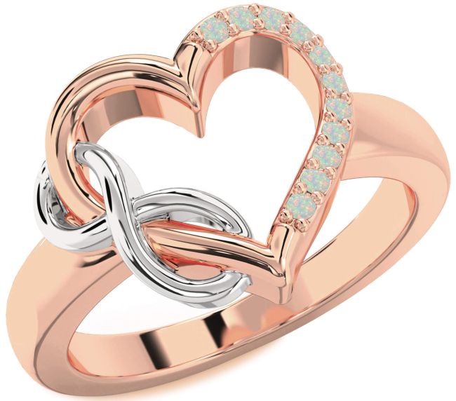 Opal Rose Gold Silver Heart Infinity Ring