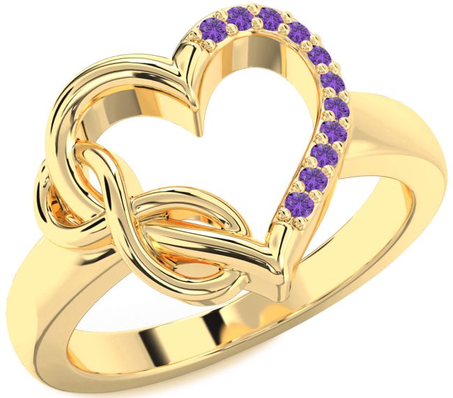 Amethyst Gold Heart Infinity Ring
