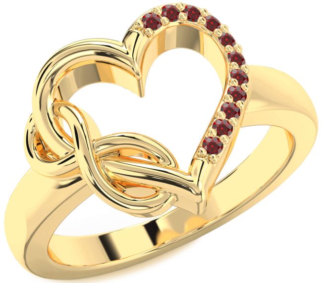 Garnet Gold Heart Infinity Ring