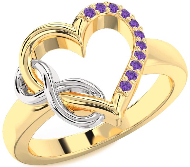 Amethyst Gold Silver Heart Infinity Ring