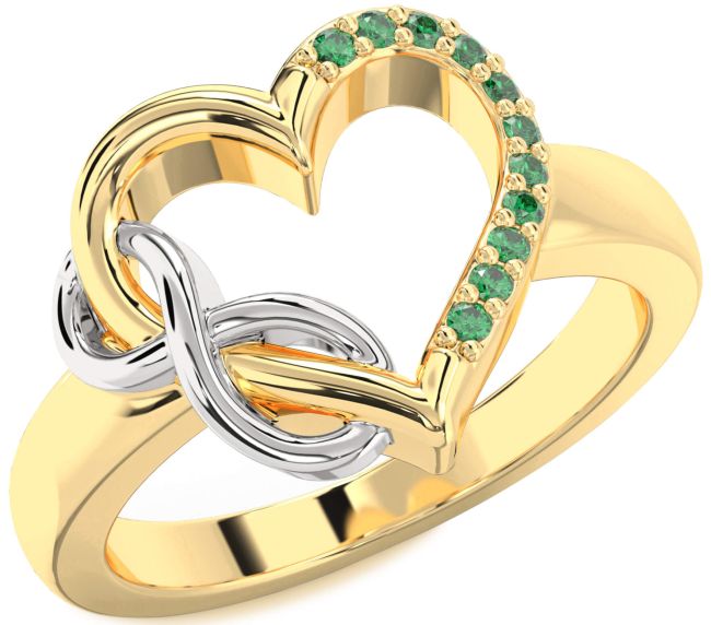 Emerald Gold Silver Heart Infinity Ring