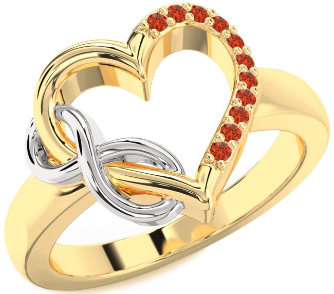 Fire Opal Gold Silver Heart Infinity Ring