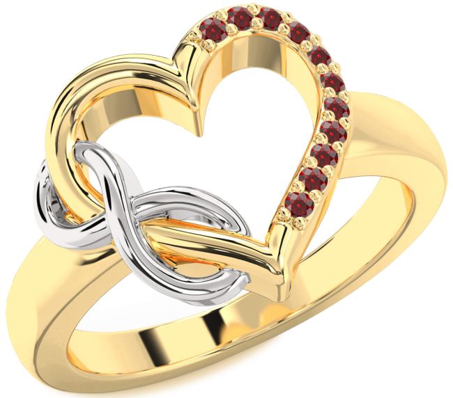 Garnet Gold Silver Heart Infinity Ring