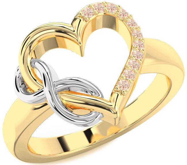 Morganite Gold Silver Heart Infinity Ring