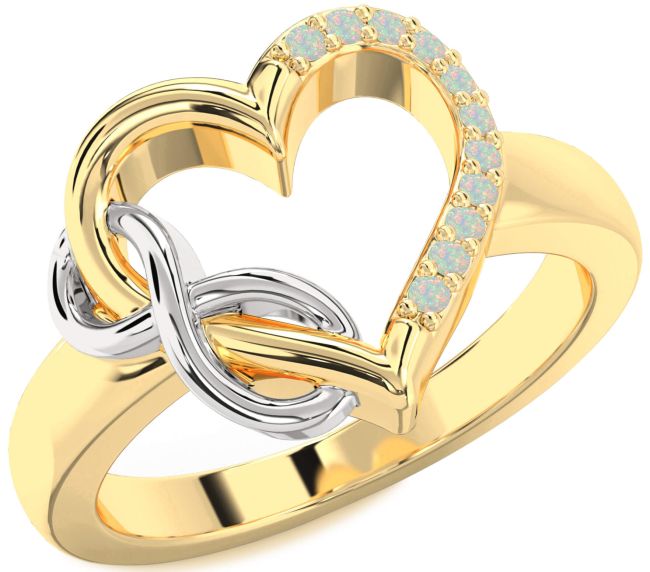 Opal Gold Silver Heart Infinity Ring