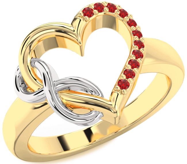 Ruby Gold Silver Heart Infinity Ring