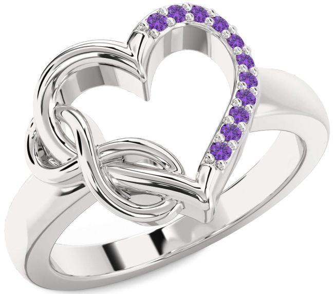 Amethyst Silver Heart Infinity Ring