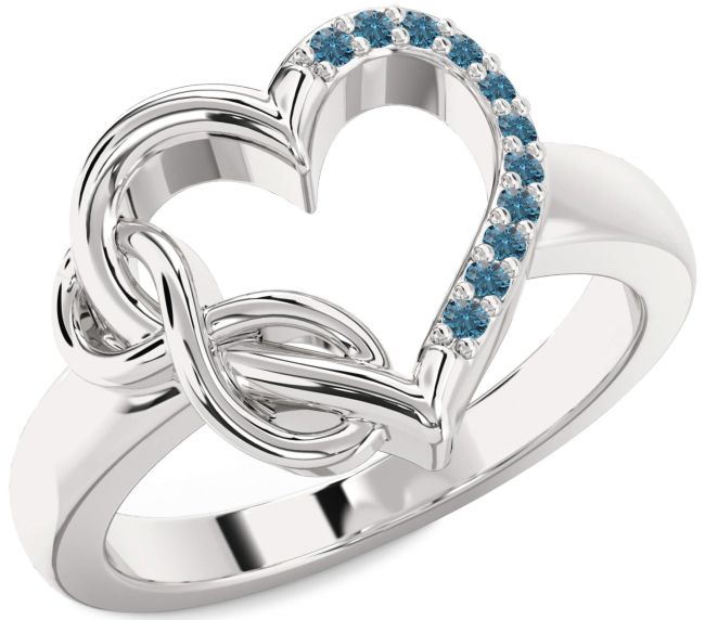 Blue Diamond Platinum Heart Infinity Ring