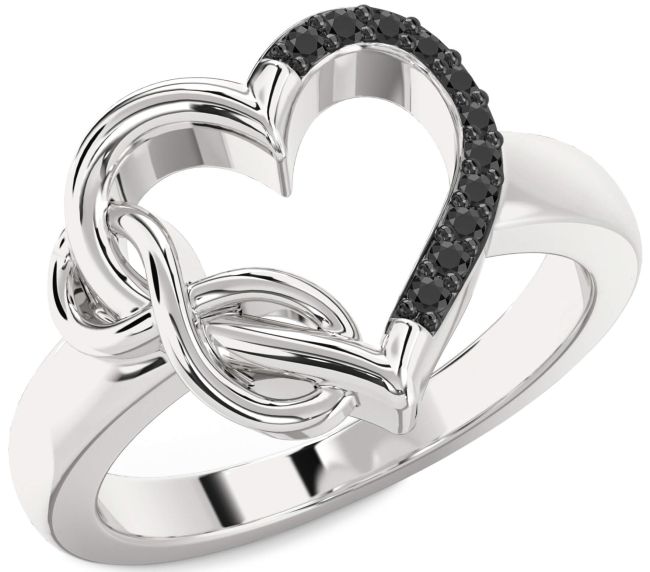 Black Onyx Silver Heart Infinity Ring