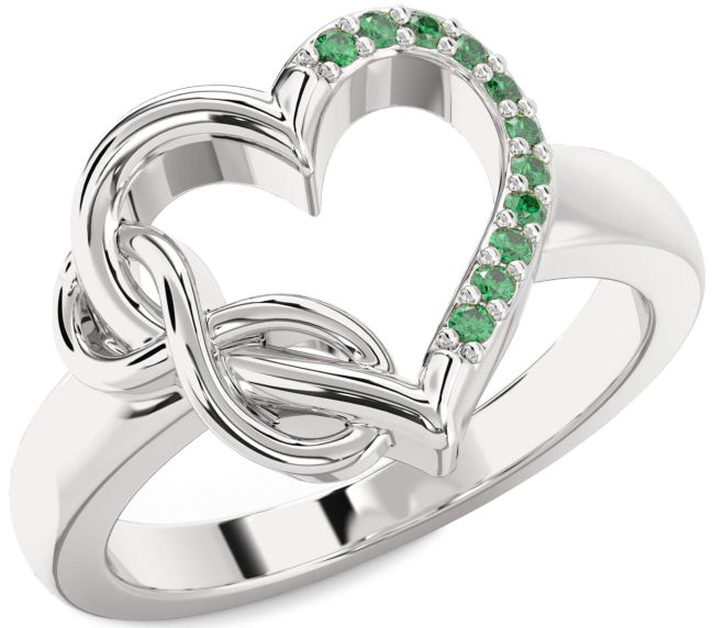 Emerald Platinum Heart Infinity Ring