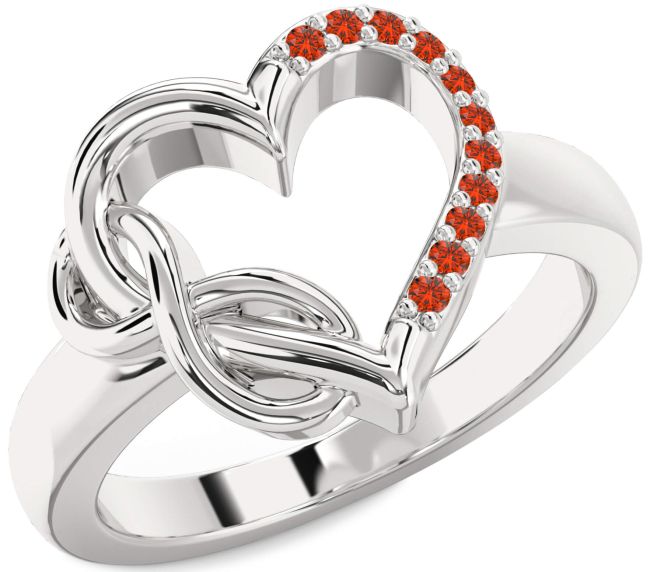 Fire Opal Platinum Heart Infinity Ring