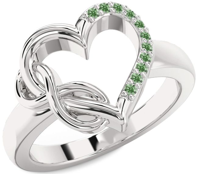 Green Diamond Platinum Heart Infinity Ring