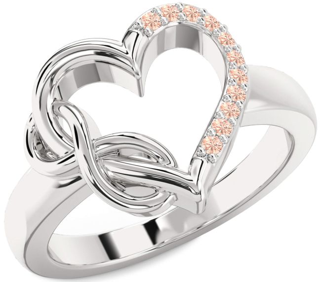 Morganite Silver Heart Infinity Ring