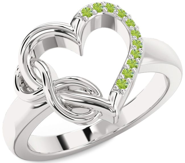 Peridot Silver Heart Infinity Ring