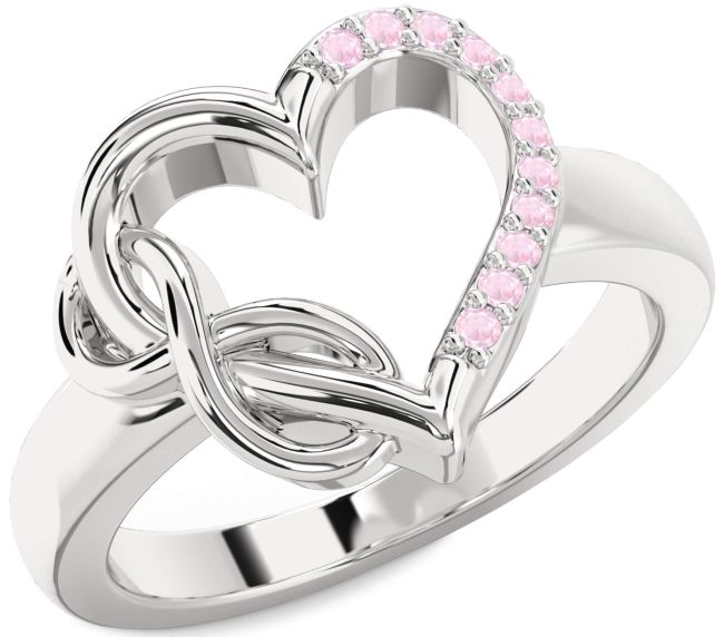 Rose Quartz Silver Heart Infinity Ring