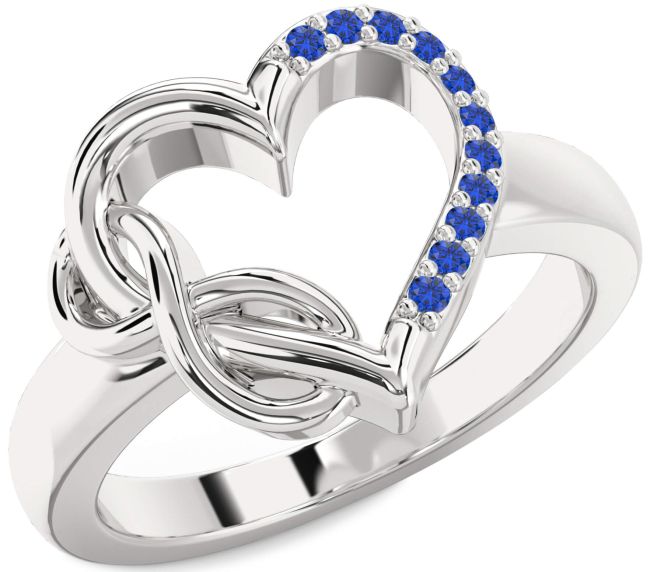 Blue Sapphire Silver Heart Infinity Ring