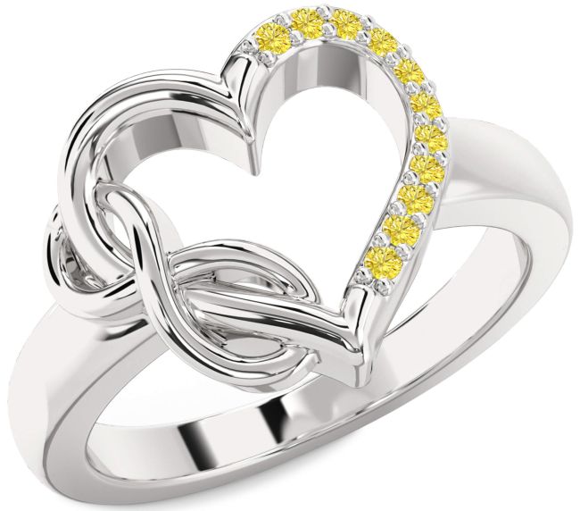 Yellow Diamond Platinum Heart Infinity Ring