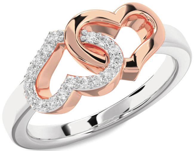 Diamond Silver & 10K Rose Gold Heart Ring
