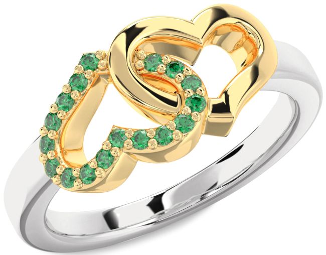 Emerald Gold Silver Heart Ring