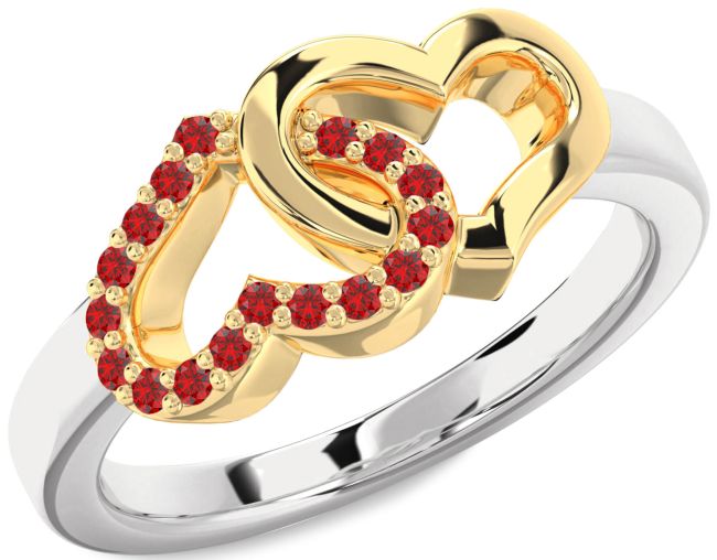Ruby Gold Silver Heart Ring