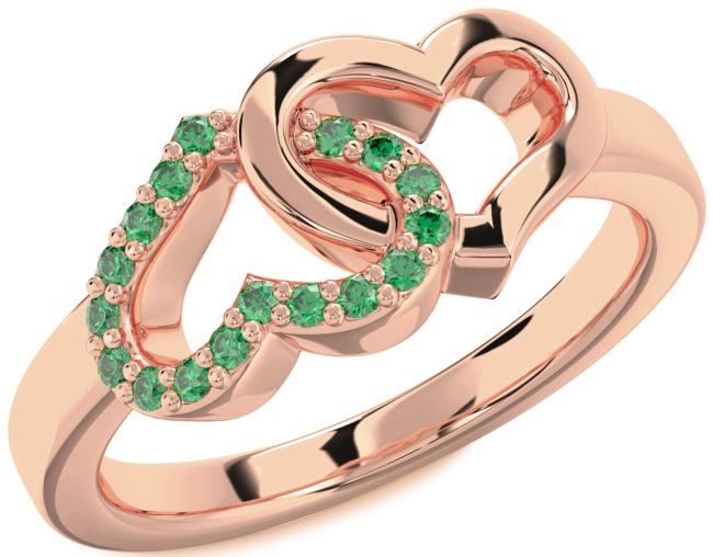 Emerald Rose Gold Silver Heart Ring