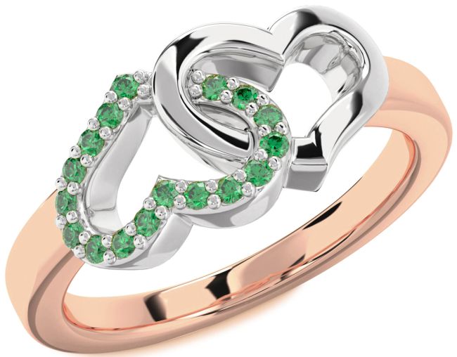 Emerald Rose Gold Silver Heart Ring