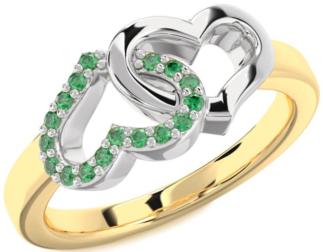 Emerald Gold Silver Heart Ring