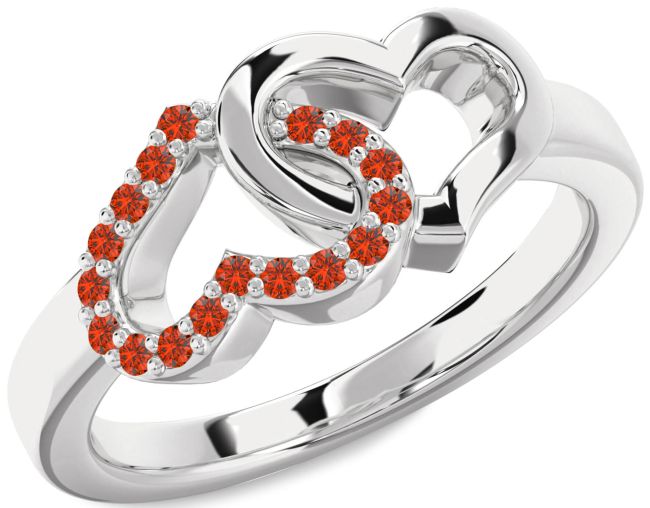 Fire Opal Platinum Heart Ring