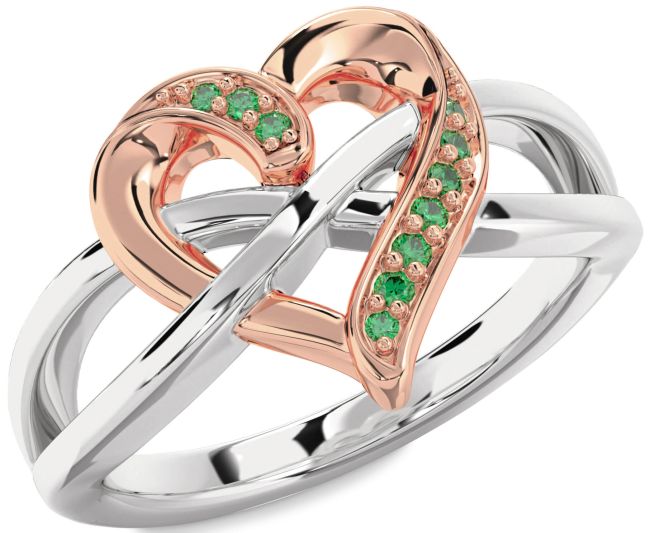 Emerald Rose Gold Silver Heart Infinity Ring