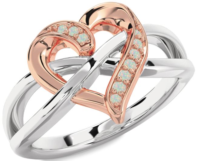 Opal Rose Gold Silver Heart Infinity Ring