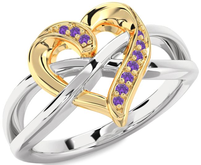 Amethyst Gold Silver Heart Infinity Ring