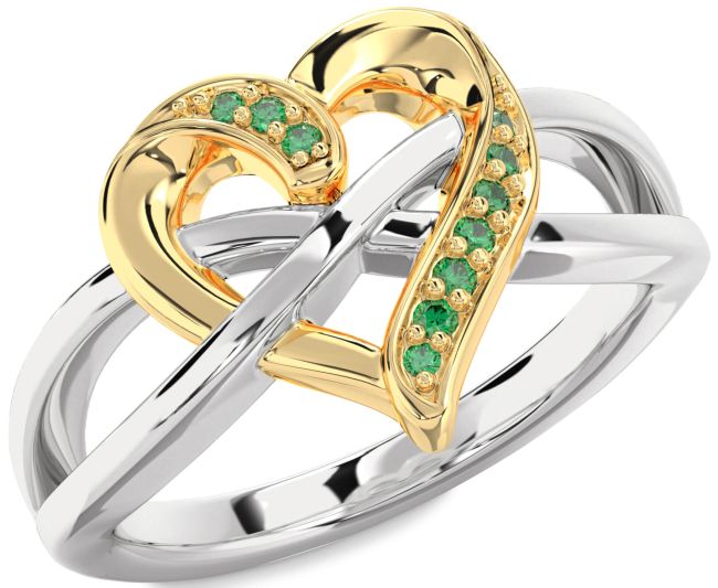 Emerald Gold Silver Heart Infinity Ring
