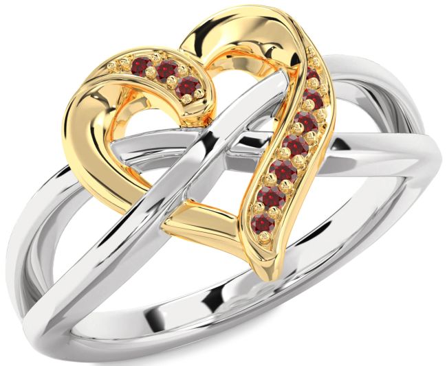 Garnet Gold Silver Heart Infinity Ring