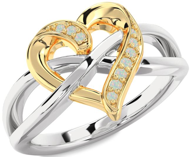 Opal Gold Silver Heart Infinity Ring