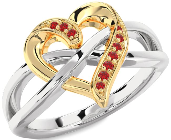 Ruby Gold Silver Heart Infinity Ring