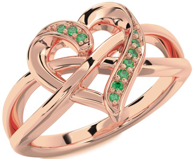 Emerald Rose Gold Silver Heart Infinity Ring