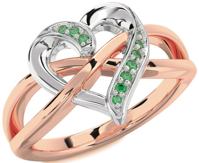 Emerald Rose Gold Silver Heart Infinity Ring